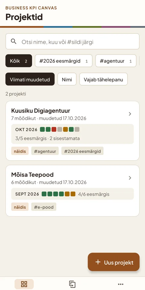 Projektide nimekiri otsingu ja siltidega